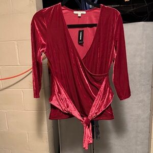 Express Deep Red Velvet Wrap Blouse NWT